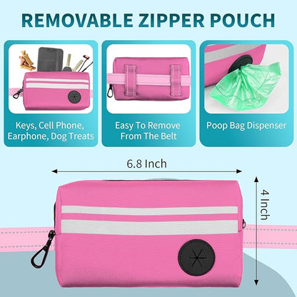 Hands Free Dog Leash with Removable Zipper Pouch, Dual Padded Handles and Durable Bungee for Walking, Jogging and Running Your Dog (Large, 35-140 lbs-Pink