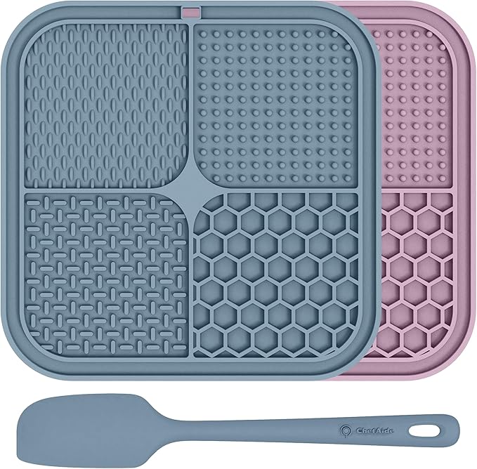 2 Pack Lick Mat for Dogs,Cats,Upgraded 8.5×8.5 inches Licking Mats with Suction Cups,Slow Feeder Licking Pad for Anxiety Relief and Boredom Reducer,Suitable for Dog Training Set 4