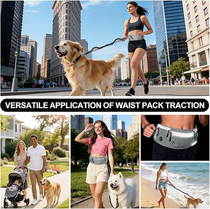 Hands Free Dog Leash with Zipper Pouch, Waist Leash for Dog Walking and Running, Dual Padded Handles, Shock-Absorbing Bungee for Medium to Large Dogs