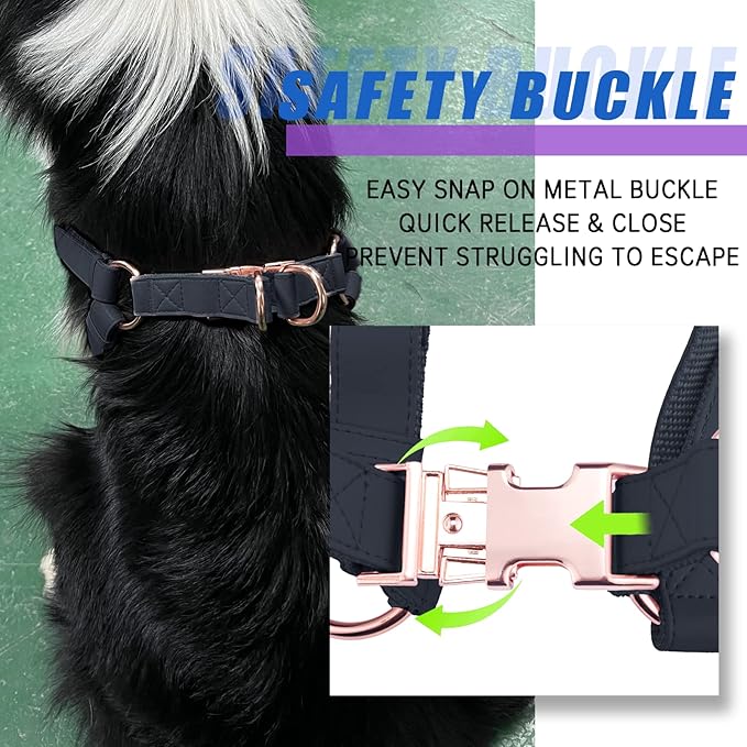 Soft Leather No Pull Dog Harness - Adjustable Step in Dog Harness with Rose Gold Heavy Duty Metal Buckle, Freedom Nylon Dog Halter Vests for Small Medium Large Dogs Easy Walking Training (Black,S)