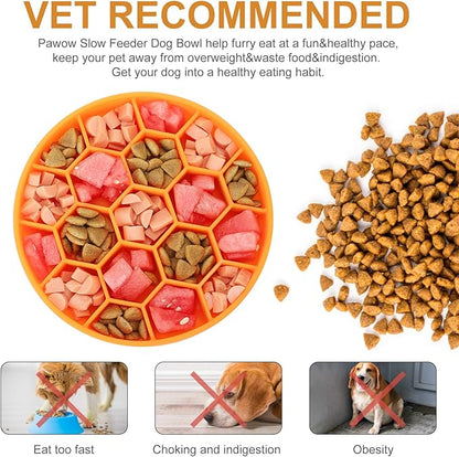 Pawow Slow Feeder Dog Bowls, Silicone Dog Bowl with Suction Cup for Fast Eaters, Non-Slip & Dishwasher Safe, Reduces Anxiety, Slow Feeding Bowl for Small Medium Large Breed Pet