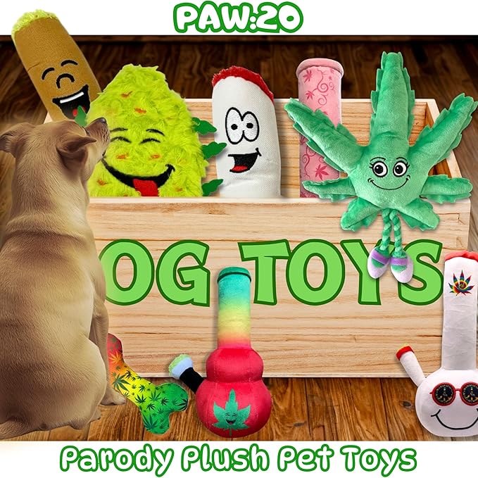 My Name is B, Cute Stuffed Parody Blunt Dog Toy, Funny Squeaky Weed Toy, Cool Plush Novelty 420 Gift for Pets & Their Owners, Sized for Puppies & Small, Medium & Large Breeds, For Fetch & a Photo Prop