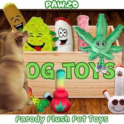 My Name is B, Cute Stuffed Parody Blunt Dog Toy, Funny Squeaky Weed Toy, Cool Plush Novelty 420 Gift for Pets & Their Owners, Sized for Puppies & Small, Medium & Large Breeds, For Fetch & a Photo Prop