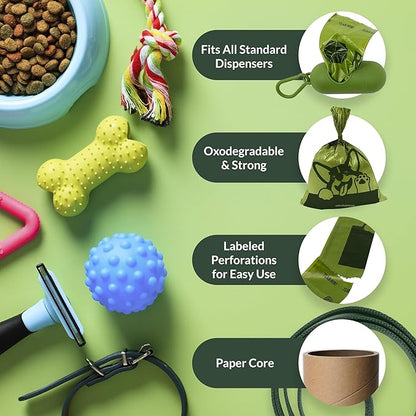 Reli. Biodegradable Dog Poop Bags Rolls (600 Pack, 40 Rolls) | 9"x13" Oxodegradable | Large Dog Poop Bags | Unscented, Leak Proof for Doggie/Pet Waste | Green Eco-Friendly | w/Leash Clip Holder