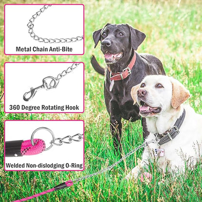 HOMIMP Chew Proof Dog Leash for Medium Large Dogs, Reflective 6 FT Heavy Duty Metal Chain Dog Leashes with Soft Padded Handle, Anti Bite Durable Rope Leashes for Pitbull, Non Chewable