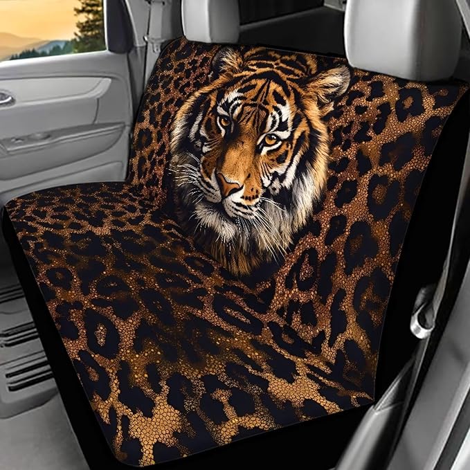 AFPANQZ Tiger Car Rear Bench Protective Car Seat Cover Back Seat Only for Car Truck SUVs Polyester Fabric Car Backseat Cover with Universal Fit Full Wrap Dust-Proof