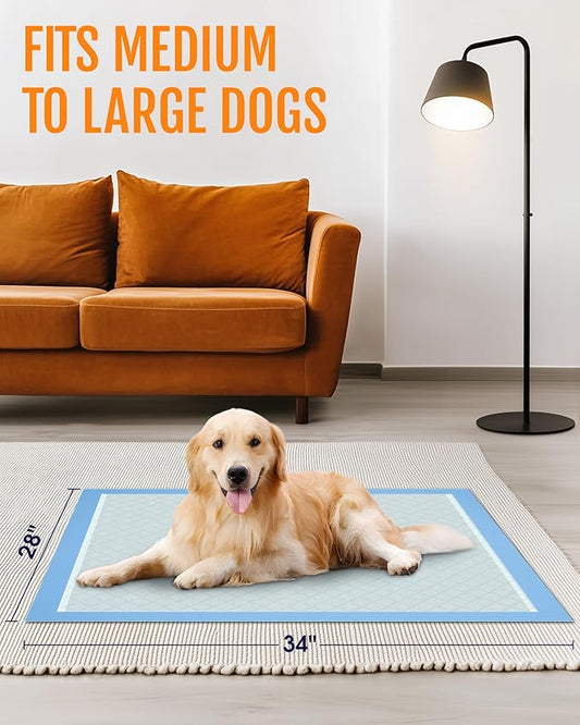 Puppy Pads - 80 Packs, 34"×28" Ultra-Large Puppy Pads, Tear-ResistantPee Pads for Dogs, 6-Layer Ultra-Absorbent & Quick-Dry Black Training Pads