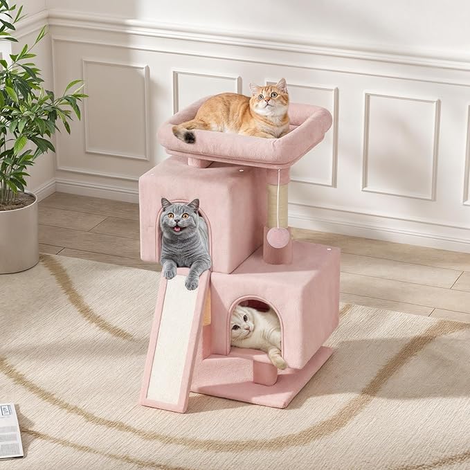 Magshion 34" Cat Tree Tower for Indoor Cats, Multi-Level Cat Condo with Extra Large Perch, Scratching Post and Sisal Ramp, Climbing Stand for Indoor Cats and Kittens, Soft Pink