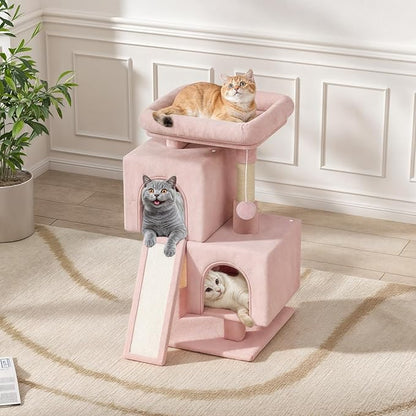 Magshion 34" Cat Tree Tower for Indoor Cats, Multi-Level Cat Condo with Extra Large Perch, Scratching Post and Sisal Ramp, Climbing Stand for Indoor Cats and Kittens, Soft Pink