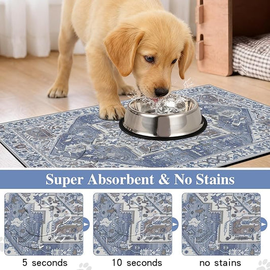 famibay Dog Food Mat, Absorbent Cat Dog Mats for Food and Water, No Stains Quick Dry Pet Cat Bowl Mats with Non Slip Backing, Boho Pet Feeding Mat for Floor Waterproof 12"x20"