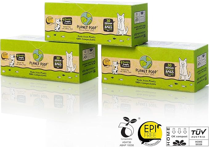 PLANET POOP Home Compostable Dog Bags 90, XL Sized Cat Litter Box Clean-up Doggy Waste Bag with Handles, Pooper Scooper Swivel Bin for Dogs Extra-Large Grocery Size Pet Supplies