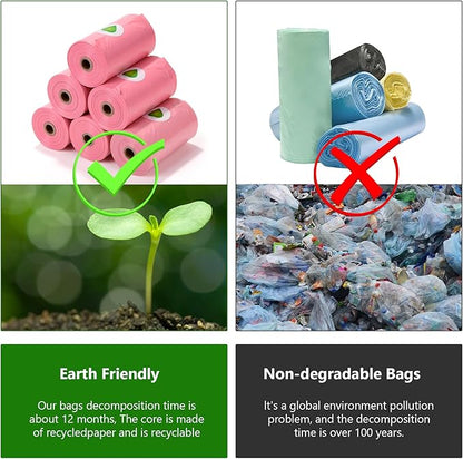 Biodegradable Pink Dog Poo Bags Lavender scent with Dispenser - 300 Large Poop Bags, Extra Thicken Strong Corn Starch Blended Compostable Leak Proof Poop Waste Bag for Dogs