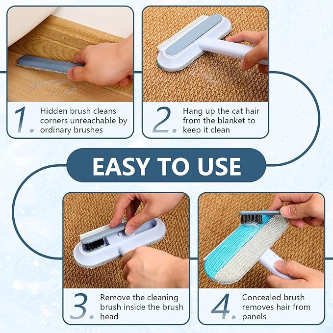 Couch Hair Removal Tool - 4-in-1 Reusable Pet Hair Remover Brush,Multifunctional Long Handle Lint Cleaner for Dogs and Cats,Gentle on Furniture,Washable
