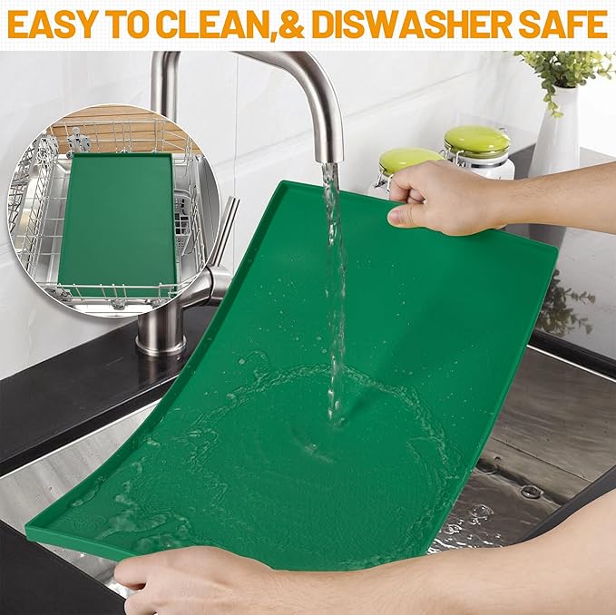 Hubulk Dog Feeding Mat,100% Waterproof Food Grade Silicone Pet Food and Water Bowl Placemat,Dishwasher, High Raised Edge to Prevent Spills,Nonslip Tray to Stop Messes on Floor（32"x24"x1.0",Hunter）