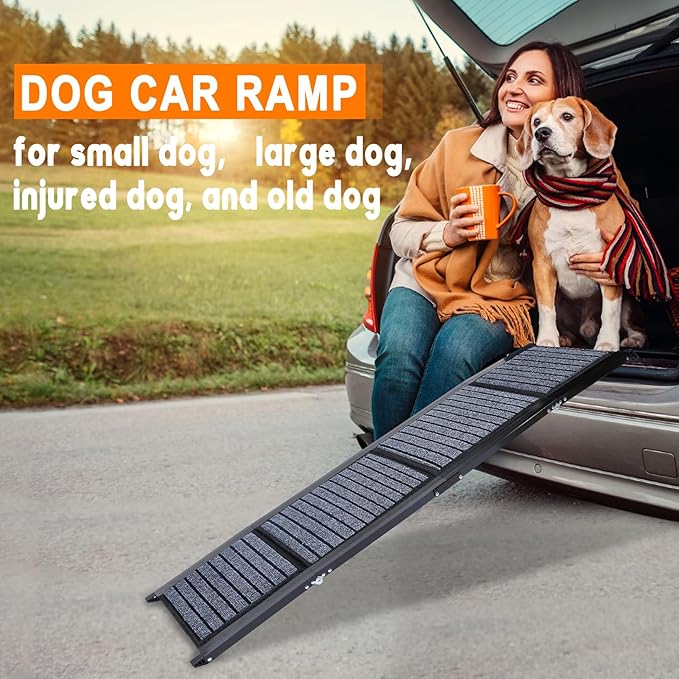 63" Long Dog Ramp for Car, Foldable Dog Ramps for Large Pet, Portable Dogs Ramp for Truck, 17" Wide Pet Car with Non-Slip Rug Surface, Pet Ramp for Large Dogs Up to 200LBS for Car, SUV & Truck-L
