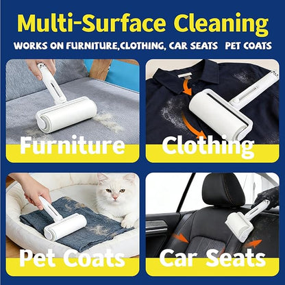 Electrostatic Pet Hair Removal Glove - Includes Self-Cleaning Deshedding Comb + Refillable Lint Roller + Soft Bath Brush, 4-in-1 Pet Grooming Kit for Cats/Dogs/Clothes/Couch/Car