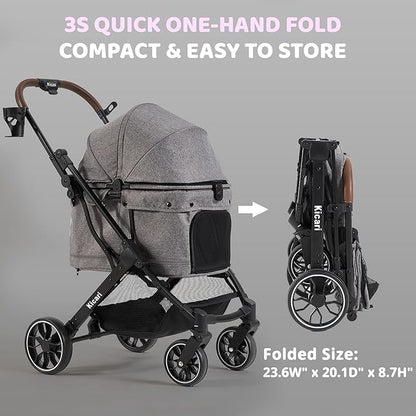 All-Terrain Dog Stroller for Small to Medium Dogs, Pet Stroller for Dogs & Cats Outdoor Walks, One-Hand Easy Fold, Double-Layer Anti-UV & Waterproof Canopy & Breathable Mesh, Charcoal Gray