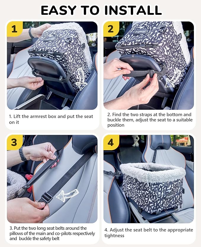 BurgeonNest Center Console Dog Car Seat for Small Dogs, Puppy Cat Car Seat Booster with Soft Cushion Safety Belt, Seats Safe & Cozy Metal Frame Armrest Dog Booster Pet Under 11 lbs (Graffiti)