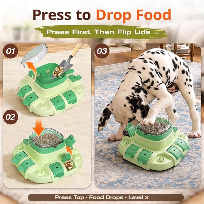 KADTC 2 Levels of Challenge Dog Puzzle Feeder Toy U.S. Brand & Design Push-to-Release Treat Dispenser for Small Medium Large Dogs All Breeds Puppy Mental Stimulation Enrichment Feeding Food Slow Toys