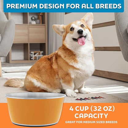 Master Pet Supply Stainless Steel Dog Bowls Set of 2 (32 Oz Each) with Non-Slip Rubber Base - Mango Tango - Basic Dog Food Bowl Water & Food Bowls for Small Medium Large Dogs & Cats, Metal Dish