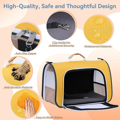 A 4 Pet Cat Carrier, Airline Approved Pet Carrier for Small Medium Cats Dogs Puppy with Safety Tether, Lightweight EVA Soft-Sided Bag, Anti-Collapse for Plane Car Train Vet