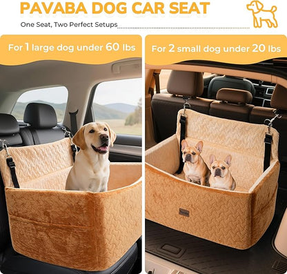 Dog Car Seat for Large Medium Dogs up to 60 lbs – Elevated Dog Booster Seat for Cars with Extra-Safe 14in High Front, Memory Foam Cushion, Washable Cover, Backseat Pet Car Bed (Brown)