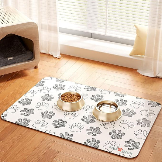 Cat Dog Food Mat, Rapid Water Absorption Dog Mat for Food and Water,100% Waterproof Cat Dog Bowl Mat,16"x24"-White
