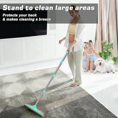 B-Land Carpet Rake for Pet Hair Removal, Reusable Pet Hair Remover with 60” Adjustable Long Handle, Carpet Scraper Dog Cat Hair Remover Tool for Rugs, Mats, Couch, Furniture Blue