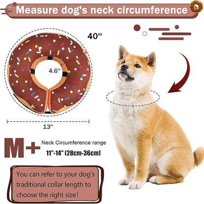Recovery Donut Collar for Dogs & Cat,Inflatable Dog Cone Collar Alternative After Surgery,Soft Dog Cone for Large Medium Small Pet, Adjustable Pet Neck Donut(Brown,Medium+)
