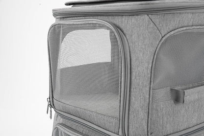 Rolling Pet Carrier for 2 Pets,Double-Compartment Pet Rolling Carrier with Wheels for 2 Pets,for Up to 22 LBS,Super Ventilated Design,Ideal for Traveling/Hiking/Camping (Grey)
