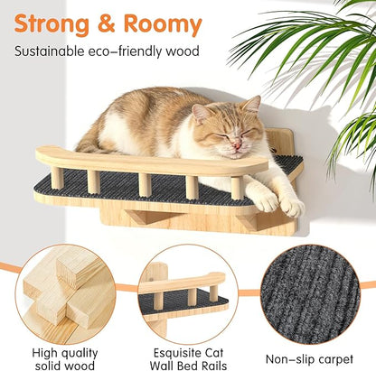 Cat Wall Shelves with 3 Steps, Floating Cat Shelves for Wall with Wide Perch, Modern Wood Wall Mounted Furniture up to 15lbs, Climber Shelf for Small/Medium Cats Sleeping,Jumping, Playing