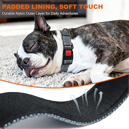 Taglory Reflective Dog Collar with Safety Locking Buckle, Soft Neoprene Padded Dog Collar for Small Dogs, Metal D-Ring, Adjustable Nylon Neck Strap for Daily Walking, Training & Running, Grey, S