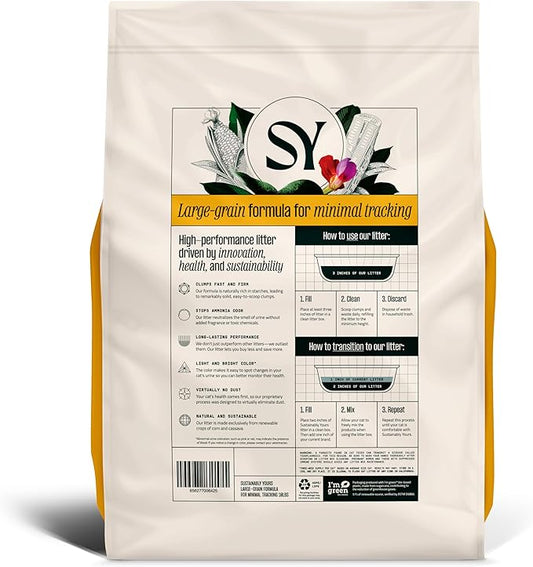 Sustainably Yours Natural Cat Litter, Large-Grain Formula, Low Tracking, Exceptional Clumping & Odor Control, Virtually No Dust, Corn & Cassava Plant-Based, Unscented, 10 lbs