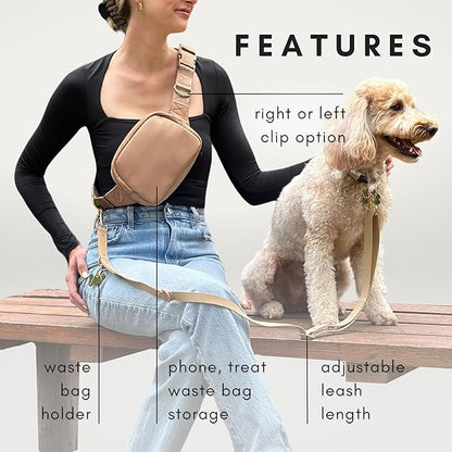 Hands Free Leash and Belt Bag | Cream Belt Bag + Leash