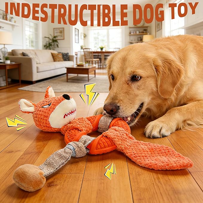 Fox Rope Dog Toys for Aggressive Chewers, Indestructible Plush Toys to Keep Them Busy, Interactive Dog Toys for Small Medium Large Breed