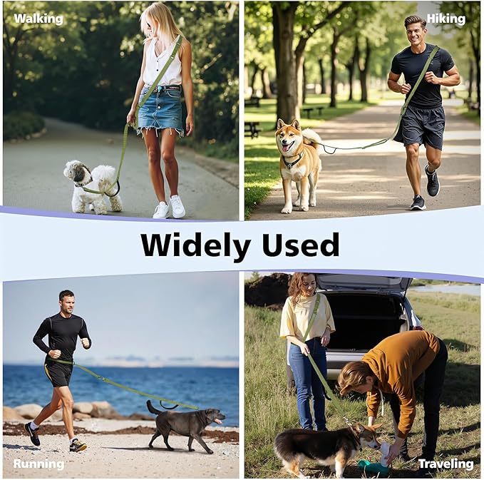 Hands Free Dog Leash, 8.5ft Adjustable Hands Free Leash for Medium Dogs, Versatile Handheld Crossbody Waist Lead with 3 Rings, Easy Adjust for Running Jogging Walking, Sponge Handle, Army Green