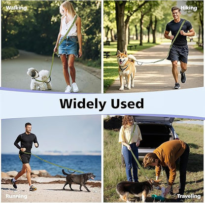 Hands Free Dog Leash, 8.5ft Adjustable Hands Free Leash for Medium Dogs, Versatile Handheld Crossbody Waist Lead with 3 Rings, Easy Adjust for Running Jogging Walking, Sponge Handle, Army Green