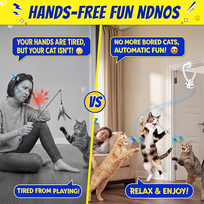Interactive Cat Toys for Indoor Cats Automatic Electric Flying Bird Feather Mouse Toy - Best Kitten & Adult Cat Enrichment Mouse cat Toy Hanging Electric Kitty Toys for Bored Cats