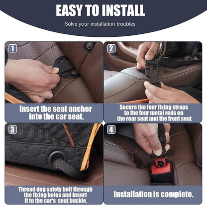 Dog Car Seat for Medium Small Dogs, Pet Car Seat with Adjustable Safety Belt & Storage Pockets, Breathable Waterproof Pet Car Seats Cover, Small Dog Seats for Dogs Under 30lbs (Medium, Orange)
