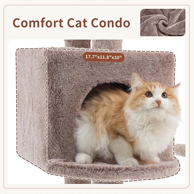 Cat Tree for Indoor Cats, 55.1 inch Cat Tower with 7 Sisal Scratching Posts, Multi-Level Cat Condo wit Large Play Platform Furry Ball, Cat Cave, 2 Padded Perches, Basket, Mushroom GCT013MU