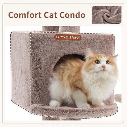 Cat Tree for Indoor Cats, 55.1 inch Cat Tower with 7 Sisal Scratching Posts, Multi-Level Cat Condo wit Large Play Platform Furry Ball, Cat Cave, 2 Padded Perches, Basket, Mushroom GCT013MU