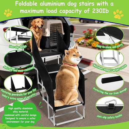 Dog Stairs with Guardrail for Large Dogs Extra Wide 20Inch Step, 34 Inch 4 Step Non Slip Surface, Supports up to 230 lbs Designed for Oversized SUVs, Off Road Vehicles, and Pickup Trucks