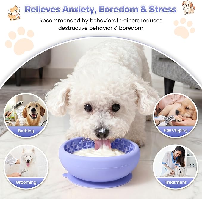 Dog Lick Bowl Slow Feeder with Slanted Anti-Spill Design, Extra-Thick Bite-Resistant Rim, Strong Suction Base, Freezer Safe for Frozen Treats — A Cleaner Alternative to Lick Mats for Dogs (Light Blue)