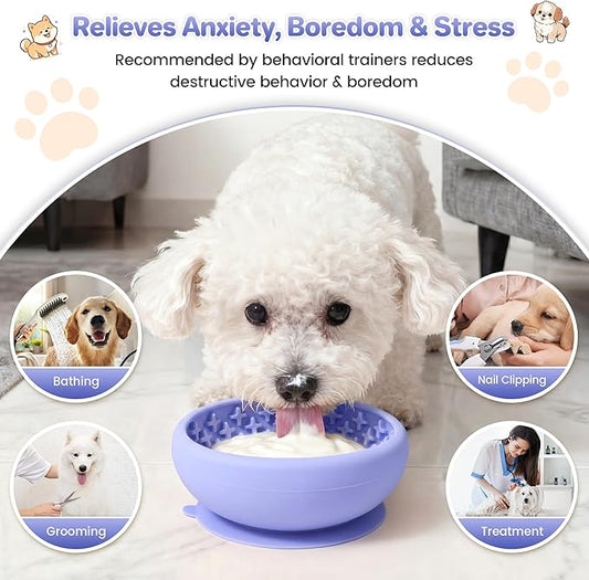 Dog Lick Bowl Slow Feeder with Slanted Anti-Spill Design, Extra-Thick Bite-Resistant Rim, Strong Suction Base, Freezer Safe for Frozen Treats — A Cleaner Alternative to Lick Mats for Dogs (Light Blue)