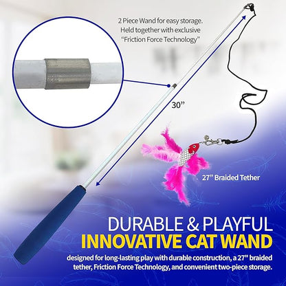 Pet Fit For Life Cat Feather Wand Toys – Interactive Cat Wand Toy for Indoor Pets | 2 Feathery Fish Attachments | Promotes Animal Health & Fitness, Made w/Soft & Durable Materials | Gift