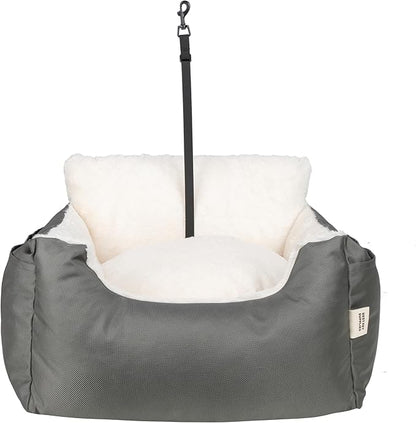 Best Pet Supplies Elevated Dog Car Seat for Small Dogs, Booster Seat with Safety Tether & Storage, Washable Travel Pet Seat for Front or Back Seat, Up to 25 lbs - Gray - 21 x 20 x 14