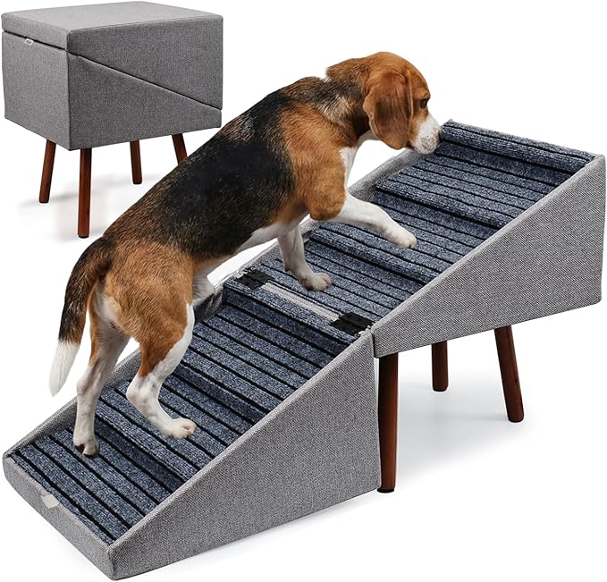 2-in-1 Dog Stairs for Bed and Couch, 21.6 Inch High,Foldable Ottoman with 6 Steps, Joint Relief for Small and Large Dogs (Gray H 21.6")