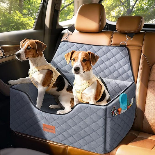 Dog Car Seat for Large-Medium Dogs: Pet Car Seat, Detachable Washable Dog Booster Seat, Pet Travel Bed with Storage Pockets and Dogs Safety Belt (Grey, Large)