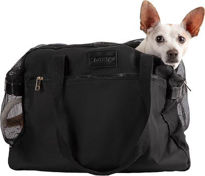 Airline Pet Tote – Dog & Cat Travel Bag, Soft-Sided Dog Carrier with Mesh Panels, Pockets & Removable Cushion, for Pets, Black