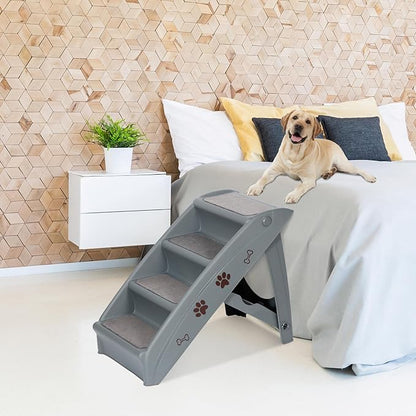 Foldable Pet Stairs with Non-Slip Surface, Portable Dog Steps Ramp for High Beds, Couches, Cars and SUVs, Support Up to 150lbs, Waterproof, Grey